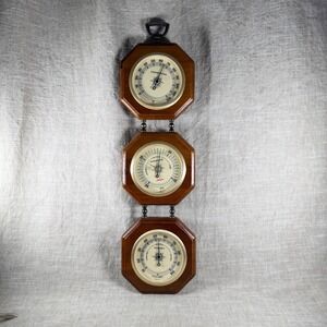 Vintage Wood Weather Station Barometer Thermometer Hygrometer Wall